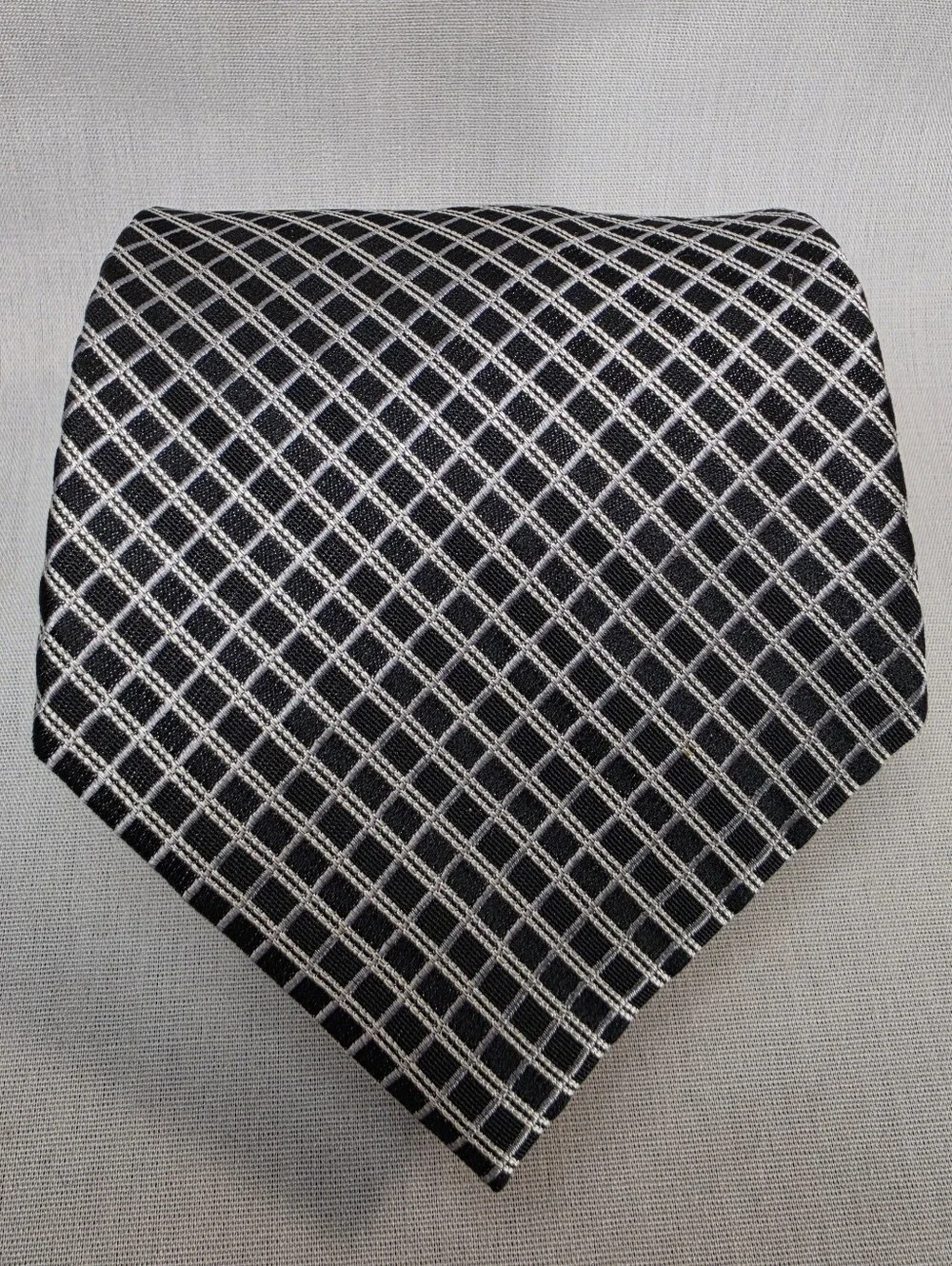 Jones New York Black Tie with Silver Windowpane Pattern